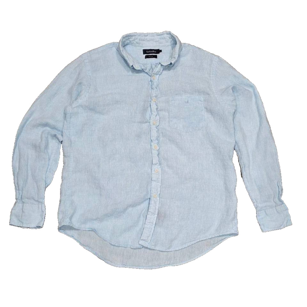 Saville Row Company London linen Men's Classic Fit Casual Shirt Blue L A005094